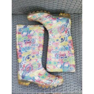 COACH Multicolor Poppy Waterproof Rain Boots 13" tall Size 8